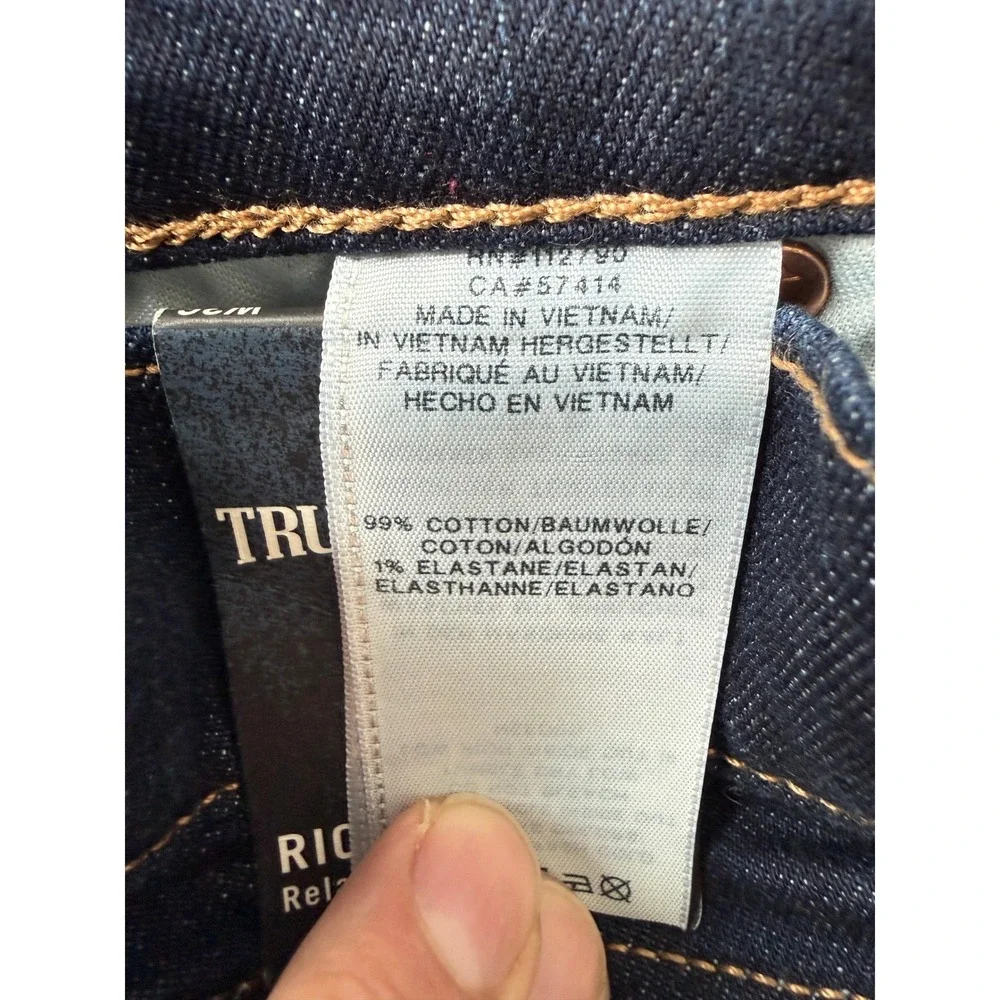 True Religion Ricky Relaxed Straight Jeans Mens 36x34 Dark Indigo Blue Denim NWT